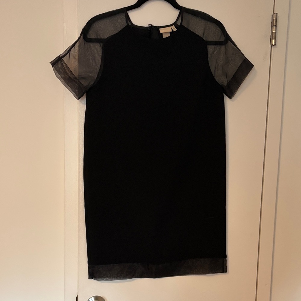 H&M Black Mini Dress with Sheer Mesh Sleeves